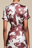 Robe Longue Café Satin Trapèze Col V