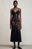 Robe Midi Noir Dentelle Fourreau Bretelles Spaghetti