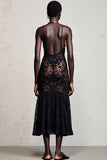 Robe Midi Noir Dentelle Fourreau Bretelles Spaghetti
