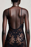 Robe Midi Noir Dentelle Fourreau Bretelles Spaghetti