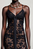 Robe Midi Noir Dentelle Fourreau Bretelles Spaghetti