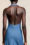Robe Longue Bleu Fourreau Licou Dos Nu