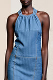 Robe Longue Bleu Fourreau Licou Dos Nu