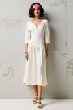 Robe Midi Blanc Trapèze Satin Col V