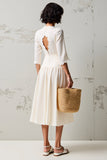 Robe Midi Blanc Trapèze Satin Col V