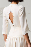 Robe Midi Blanc Trapèze Satin Col V