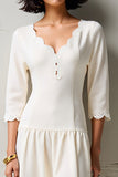 Robe Midi Blanc Trapèze Satin Col V