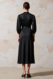 Robe Midi Noir Trapèze Satin Col V