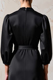 Robe Midi Noir Trapèze Satin Col V