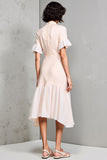 Robe Midi Ivoire Trapèze Satin Volants