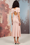 Robe Longue Rose Fourreau Fendue Col Bateau