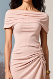 Robe Longue Rose Fourreau Fendue Col Bateau