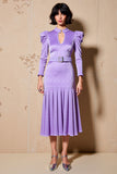 Robe Midi Violet Satin Trapèze Avec Col