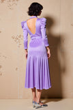 Robe Midi Violet Satin Trapèze Avec Col