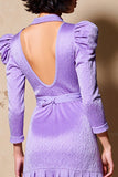 Robe Midi Violet Satin Trapèze Avec Col