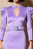 Robe Midi Violet Satin Trapèze Avec Col
