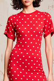 Robe Longue Rouge Satin Fourreau Ras De Cou