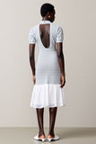 Robe Midi Bleu Poussiéreux Trapèze Avec Col