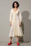Robe Midi Ivoire Tulle Trapèze Col V