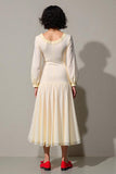Robe Midi Ivoire Tulle Trapèze Col V