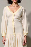 Robe Midi Ivoire Tulle Trapèze Col V