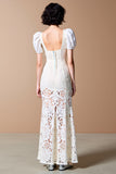 Robe Longue Blanc Dentelle Fourreau Col Carré