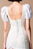Robe Longue Blanc Dentelle Fourreau Col Carré