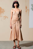 Robe Longue Champagne  Fourreau Bretelles Spaghetti