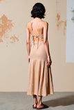Robe Longue Champagne  Fourreau Bretelles Spaghetti