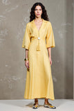 Robe Longue Jaune Trapèze Revers Cranté