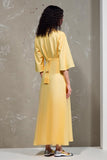 Robe Longue Jaune Trapèze Revers Cranté