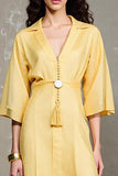 Robe Longue Jaune Trapèze Revers Cranté