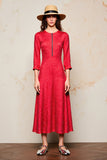 Robe Longue Rouge Trapèze Satin Ras De Cou