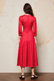 Robe Longue Rouge Trapèze Satin Ras De Cou