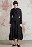 Robe Longue Noir Satin Trapèze Capot