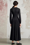 Robe Longue Noir Satin Trapèze Capot
