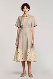 Robe Midi Gris Satin Trapèze Col V