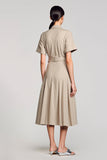 Robe Midi Gris Satin Trapèze Col V