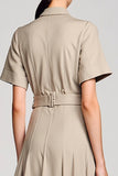Robe Midi Gris Satin Trapèze Col V
