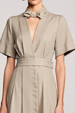 Robe Midi Gris Satin Trapèze Col V