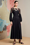 Robe Longue Noir Tulle Trapèze Col Bateau