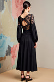 Robe Longue Noir Tulle Trapèze Col Bateau