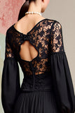 Robe Longue Noir Tulle Trapèze Col Bateau