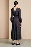 Robe Longue Satin Noir Trapèze Col V