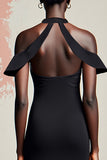 Robe Longue Noir Satin Fourreau Licou