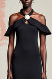 Robe Longue Noir Satin Fourreau Licou
