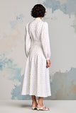 Robe Longue Blanc Satin Trapèze Revers Cranté