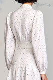 Robe Longue Blanc Satin Trapèze Revers Cranté