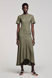 Robe Longue Olive Trapèze Col Bateau