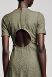 Robe Longue Olive Trapèze Col Bateau